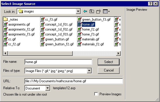 Select Image Source dialog box