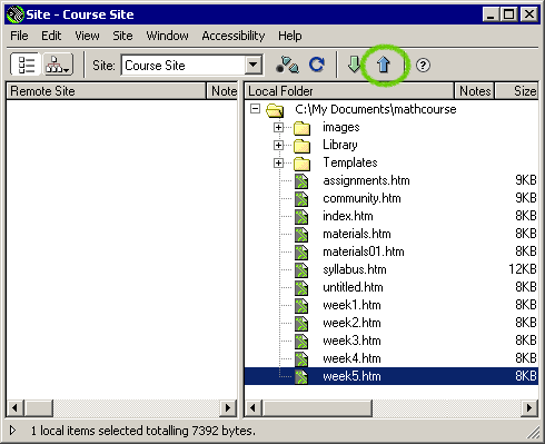 Site Window: the Put button